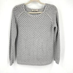 LOFT Cotton Open Knit Sweater Gray Size Large Petite
